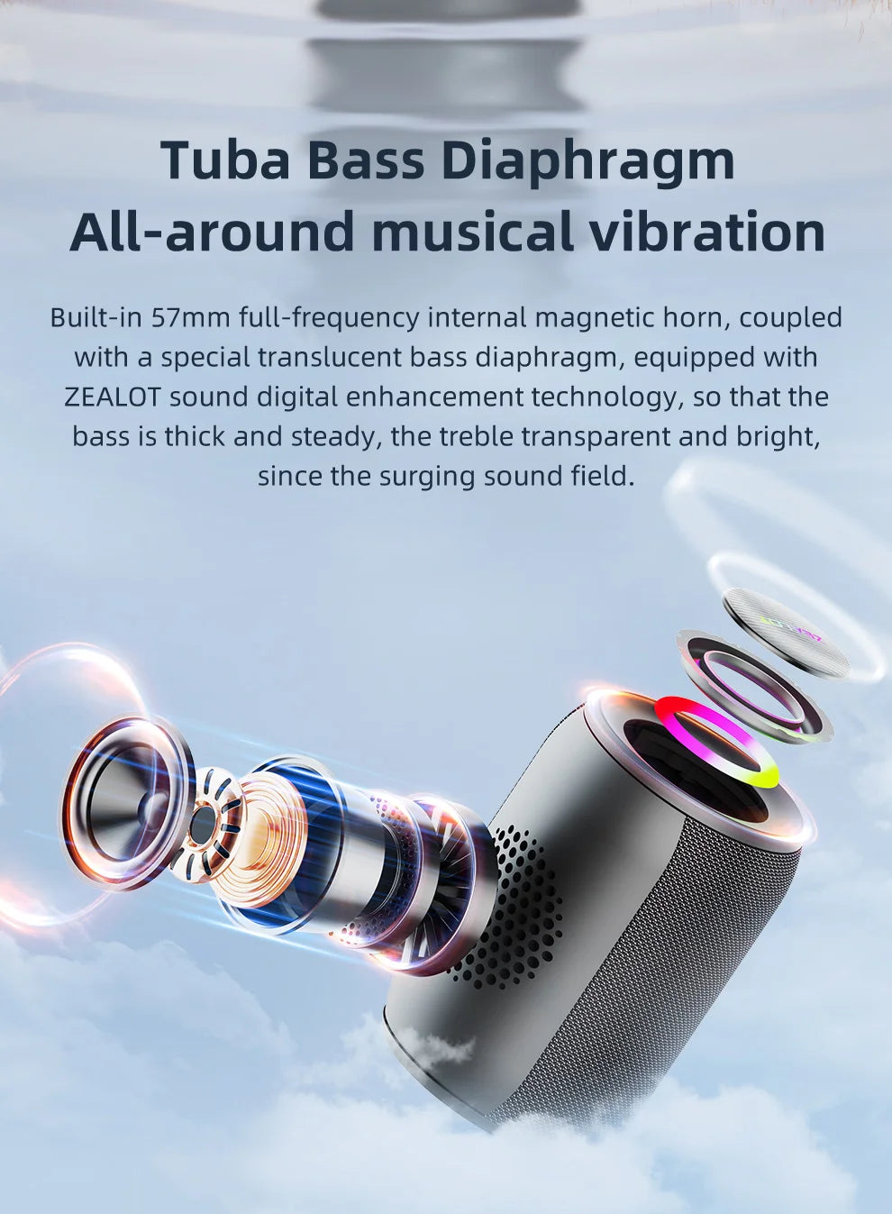 ZEALOT-S62M Karaoke Machine Portable Bluetooth 5.3 Speaker System with 1-2 Wireless Microphones Home Family festival Gifts
