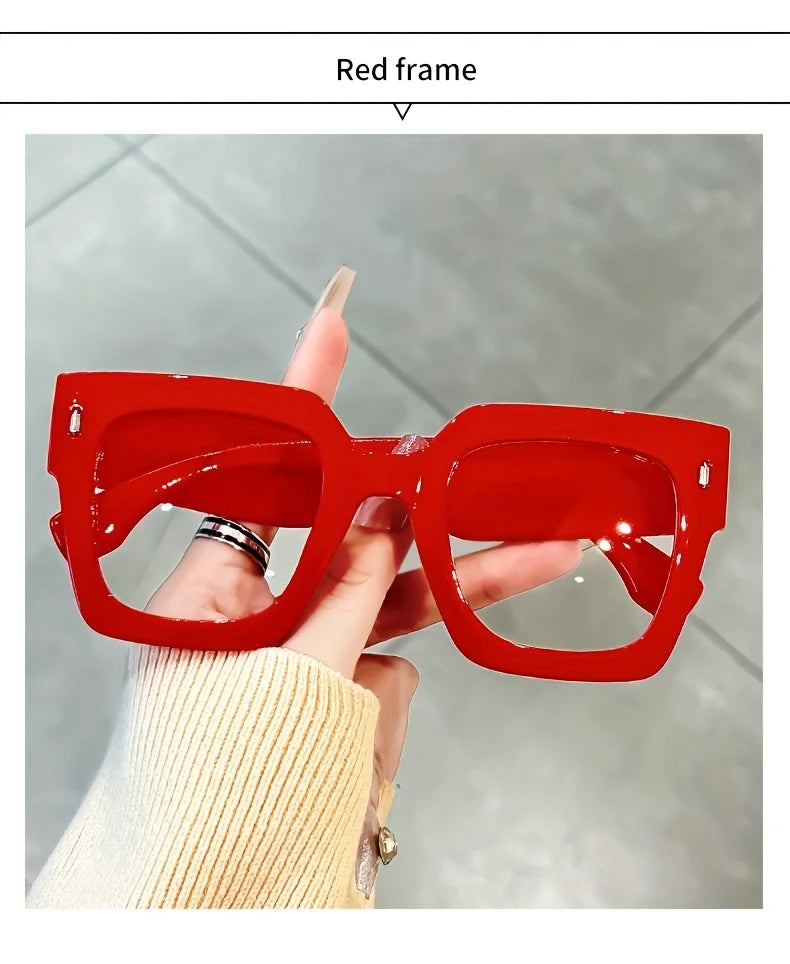 Vintage Glasses Square Full Rim Spectacles Unisex, Anti-Reflective Coating, Fashionable Transparent Lenses, Daily Wear Eyewear