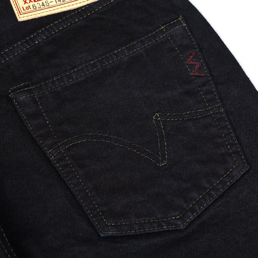 IRON HEART Indigo-Sulfide Black 634s Double Dyed 14oz Denim Jeans, One Wash