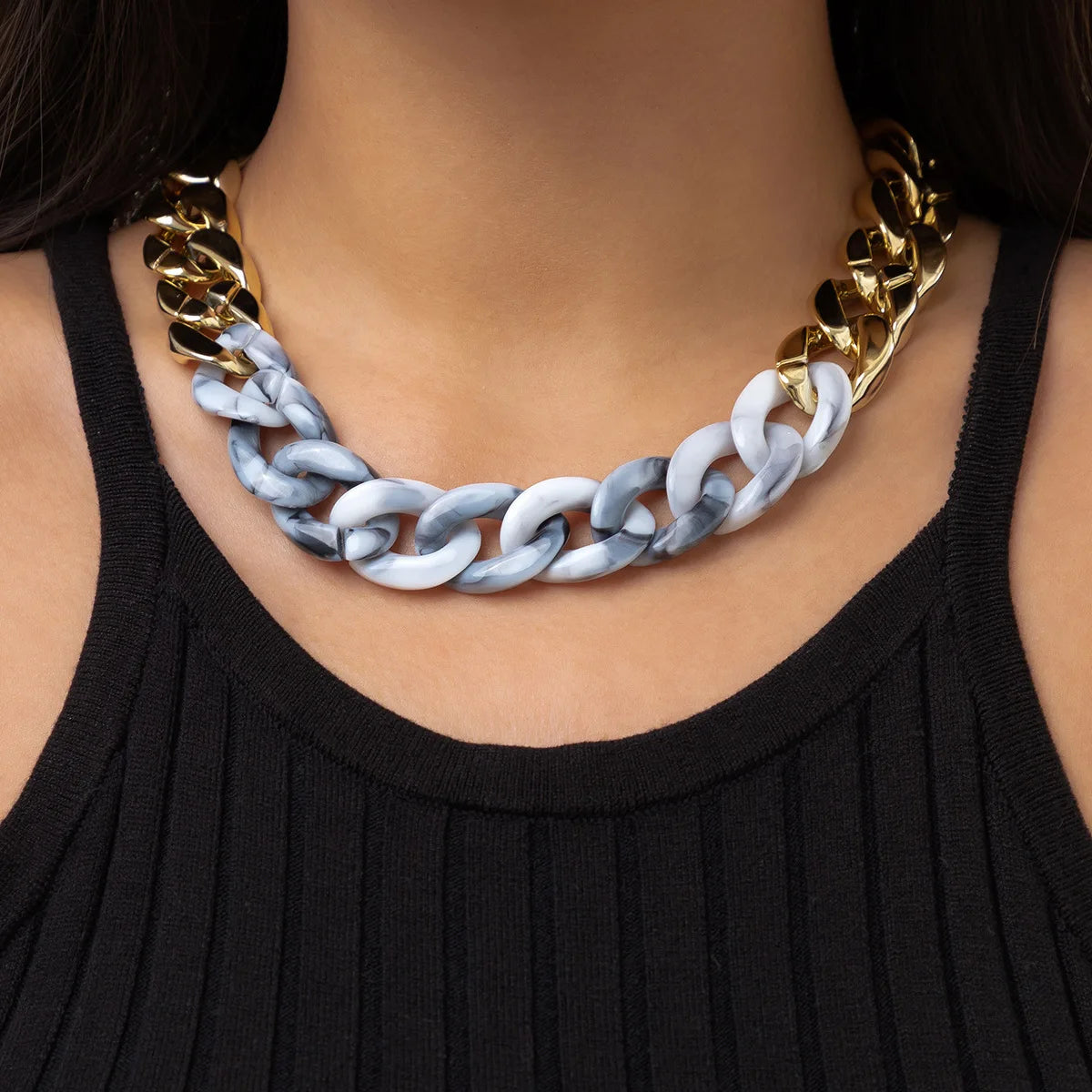 Simple Exaggerated Necklace Lady 4 Color Hip Hop Distorted Thick CCB Chain Creative Necklaces Fashion Glamour Girl Jewelry Gift