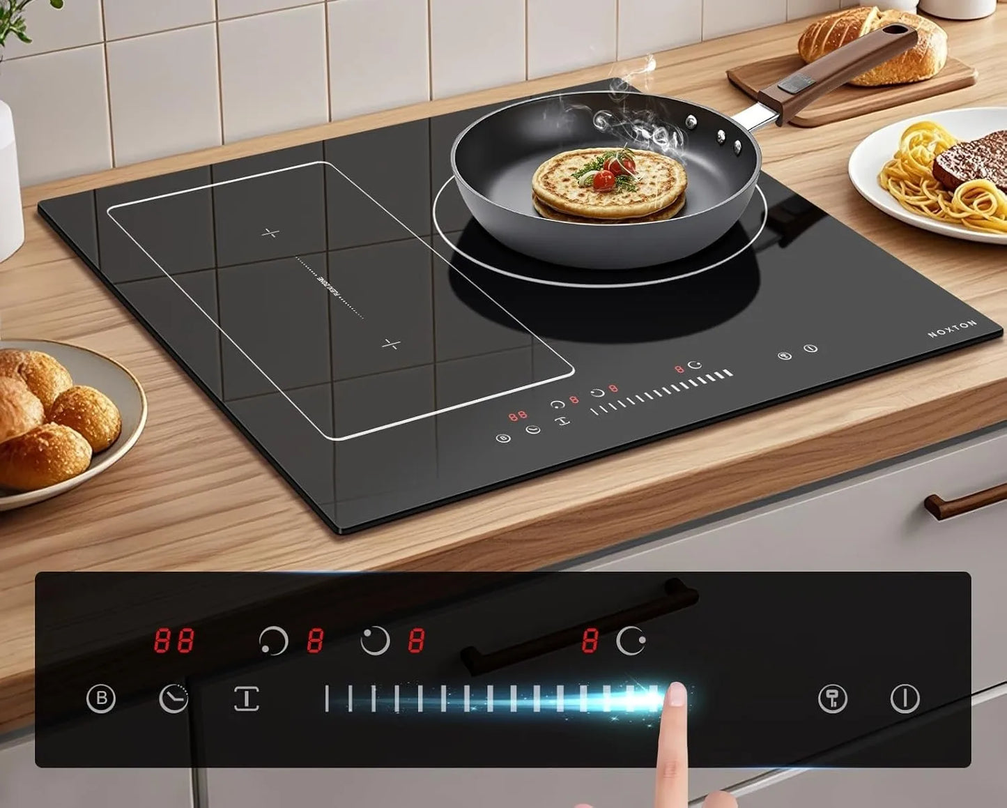 NOXTON Induction Hob 3-Burner, 60cm Built in Induction Hob, Electric Hob with Touch Control, Timer, Safety Lock, 5200Watts, wi