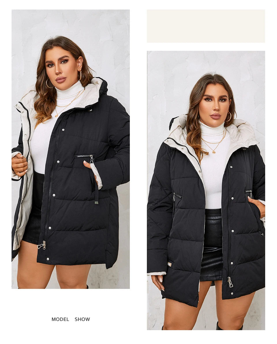 HaiLuoZi 2023 New Plus Size Women Winter Jacket XL-6XL Thick Female Outwear Slant Pockets High-quality Quilted Women's Coat 1115