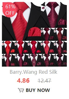 Barry.Wang Orange Brown Silk Mens Tie Hanky Cufflinks Set Gold Coffee Jacquard Designer Necktie For Male Wedding Business Party