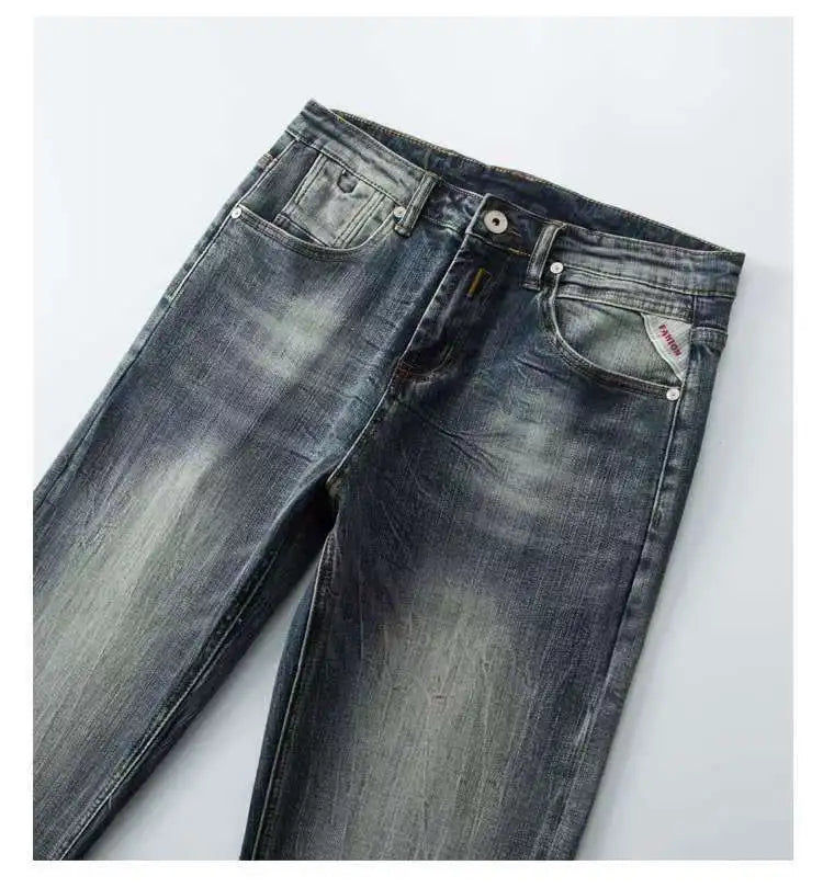 Spring Autumn New American Denim Coats Set Classic Simple and Versatile Washed Elastic Cowboy Jeans Clothes For Men