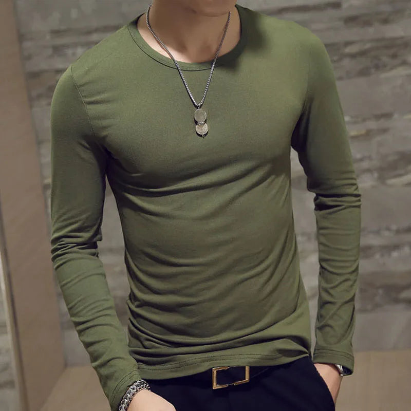 1pcs Spring Autumn Men Long Sleeve T Shirt Mens Thin Solid Casual T-shirts Classic Clothes Men's T-shirts Male Thermal Tops