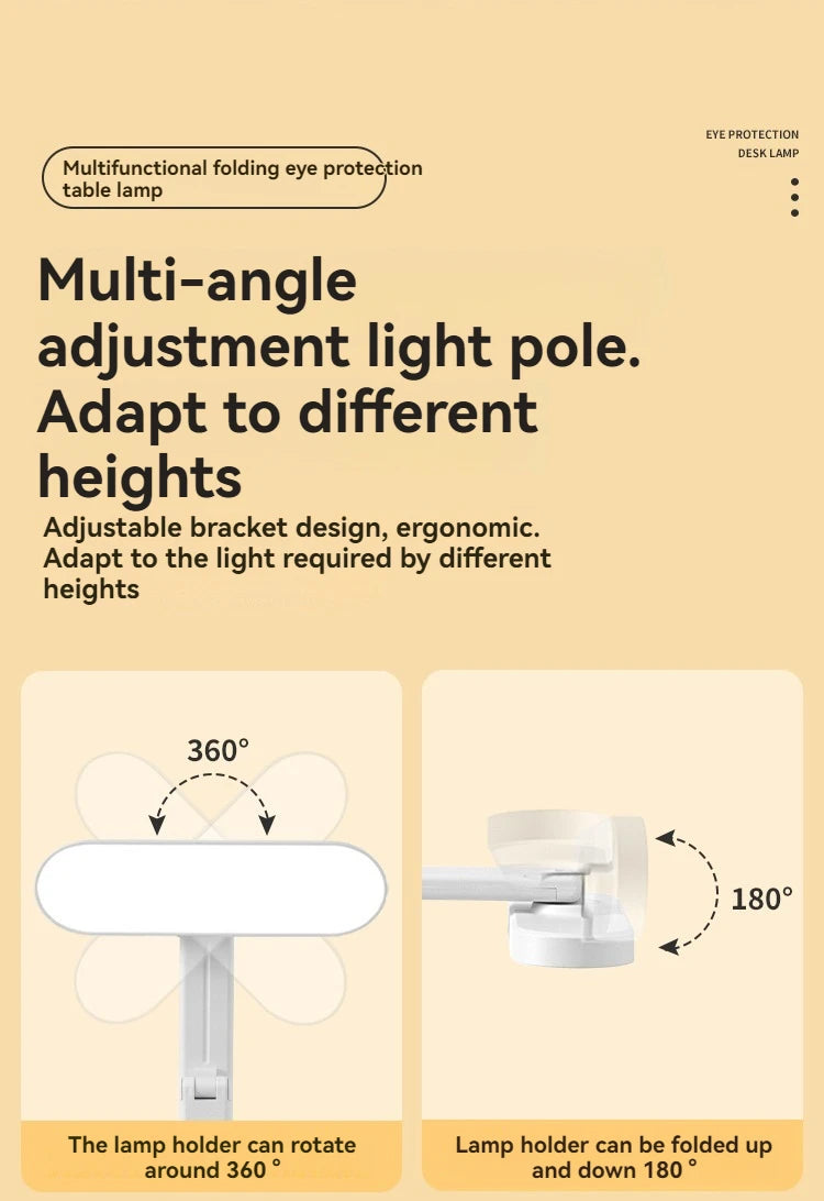 Rechargeable Foldableing Eye Protection Desk Lamp for Study, Special Dormitory Desk Reading Lamp, USB Rechargeable and Plug-In Dual-Use Dimming Home Desk Lamp