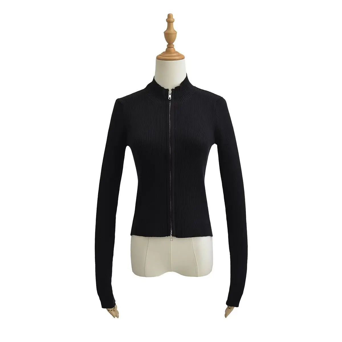 Slim Fit American Style Knitted Cardigan Women's Double Zipper Open Front Pure Desire Autumn Fashion Outerwear BM Style
