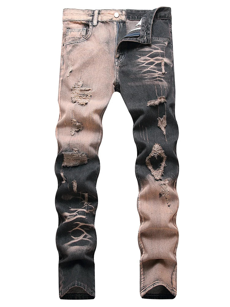 Purple Ripped Men's Jeans Spring Summer Slim Fit Straight Hole Cotton Denim Pants Distressed Destroyed Streetwear 28-40
