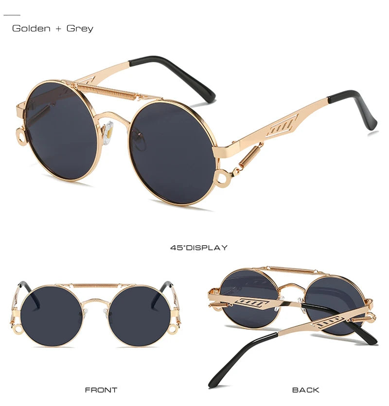 SHAUNA Retro Metal Double Bridges Round Sunglasses Women Fashion Gradient Mirror Eyewear Men Trending Punk Spring Sun Glasses