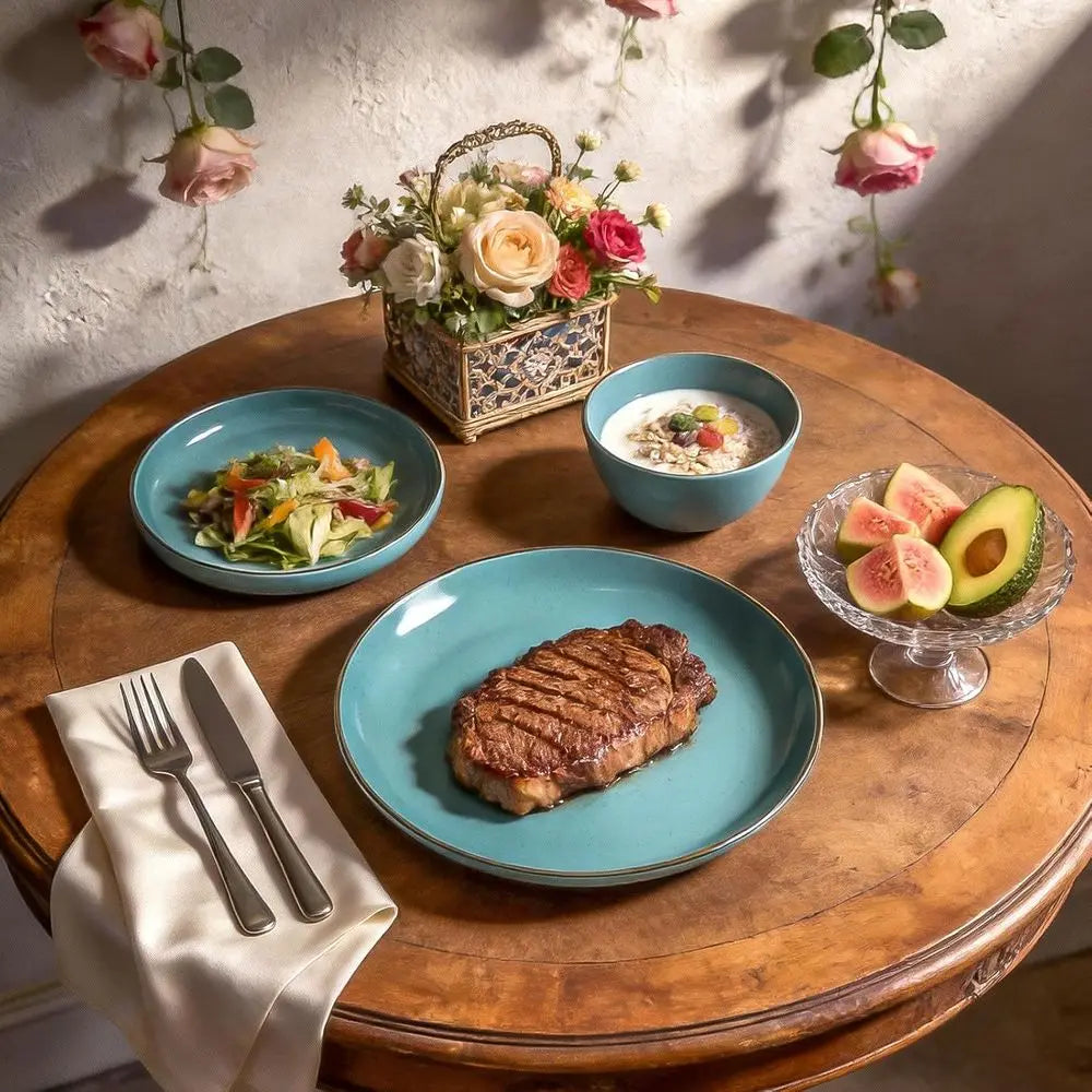 20-Piece Euro-Nordic Dinnerware Set in Shiny Turquoise with Speckled Glaze