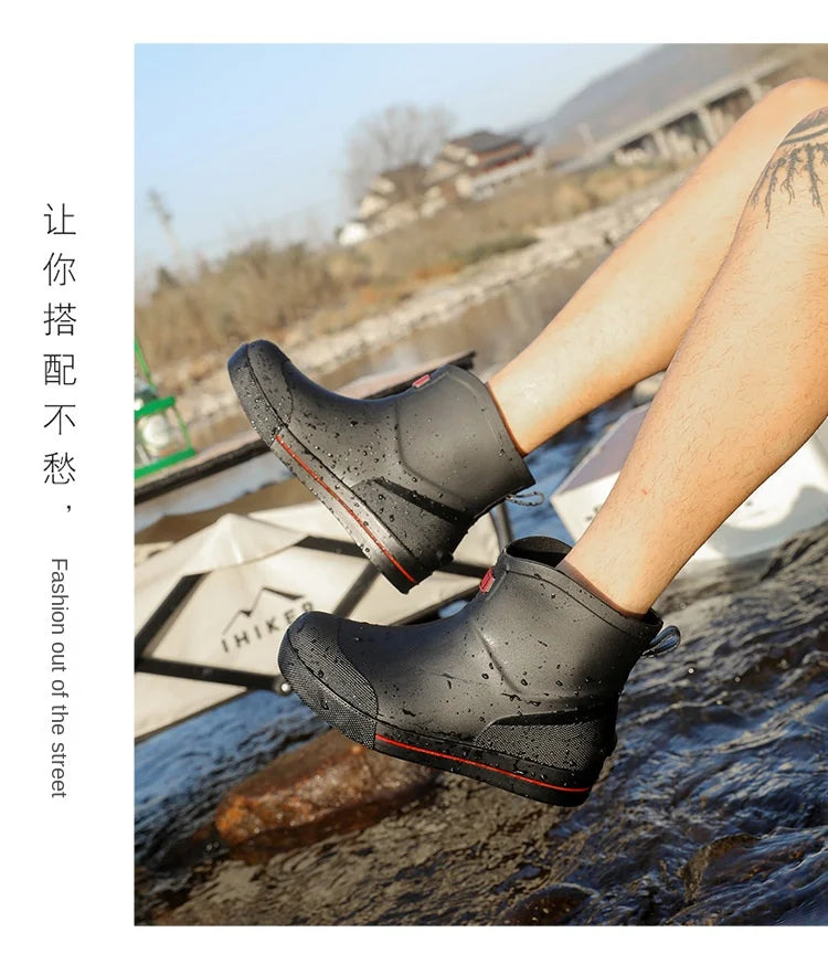 Snow Warm Thick Rain Boots, Kitchen Waterproof and Anti Slip Rain Shoes, Men's Fashionable and Wear-resistant Water Shoes