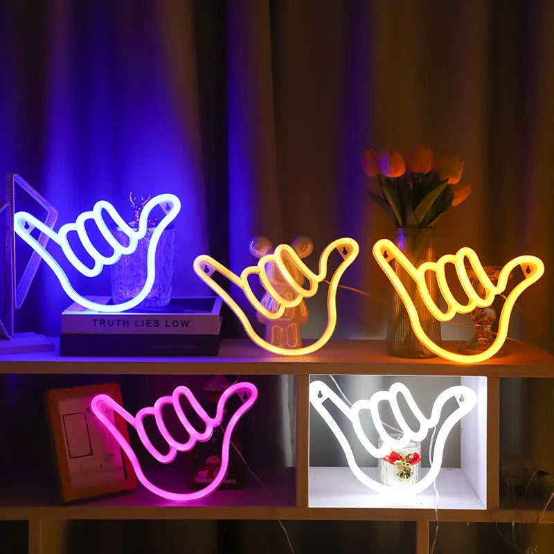 Peace Hand LED Neon Sign Win Victory Gesture Finger Night Lamp OK Neon Lights Bedroom Living Room Wall Home Office Decor