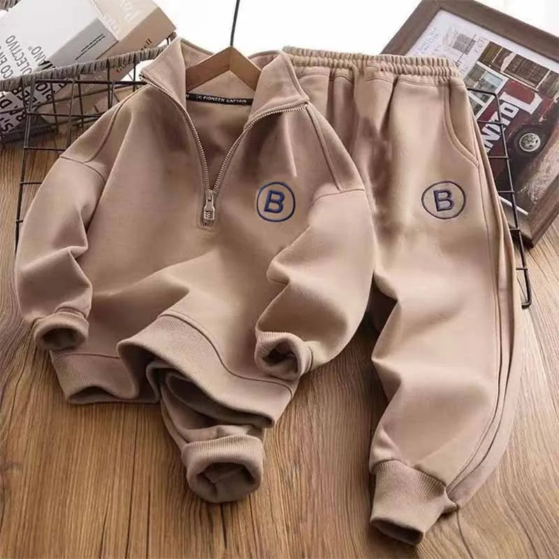 Children's Sweater Sports Sets Boys Stand-Up Collar Letter Suit Spring Autumn New Kids Loose Fashion Casual 2 Piece 4-14Y