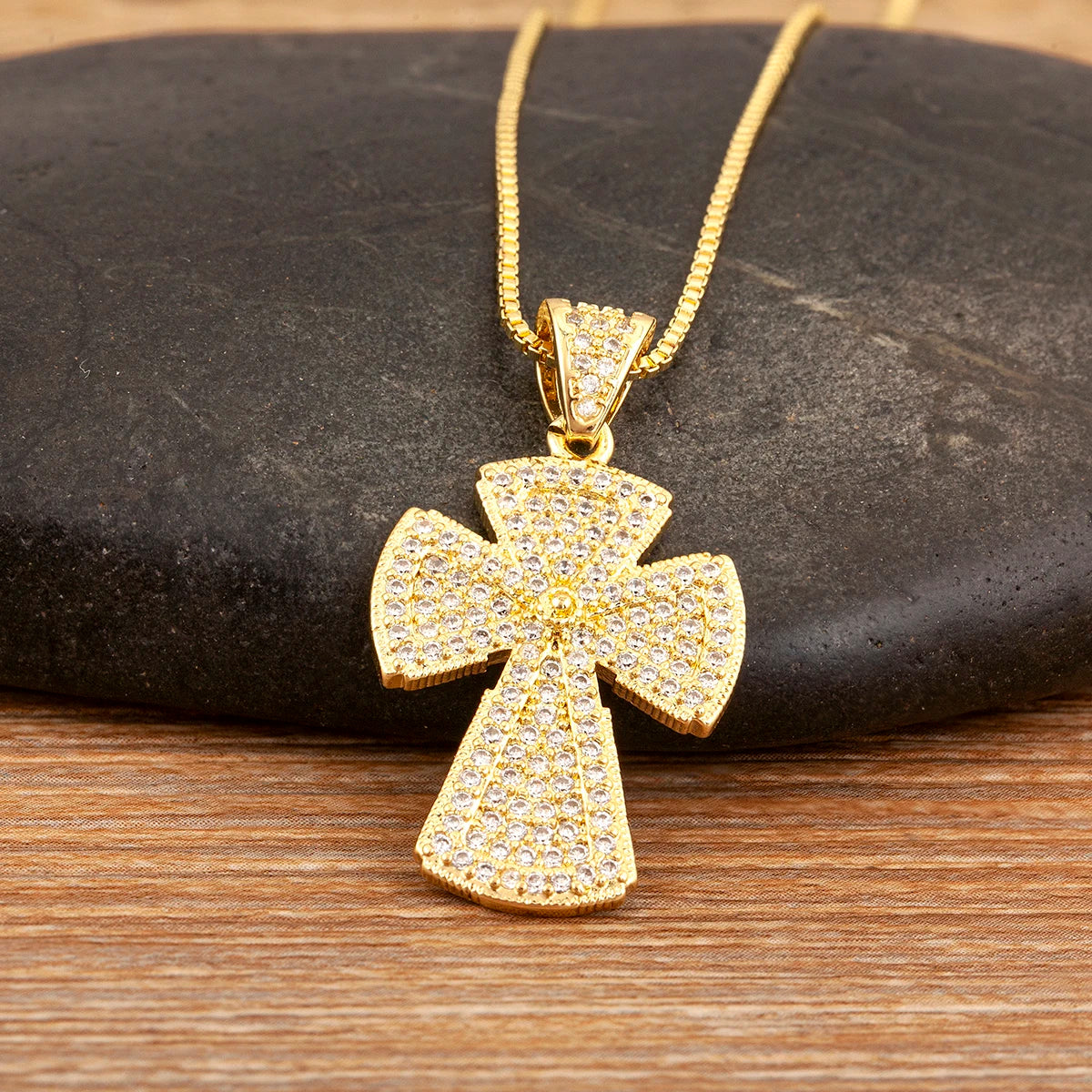 Nidin New Trendy Personality Design Cross Pendant Necklace For Women Men Shiny Crystal Zircon Charm Jewelry Daily Party Gifts