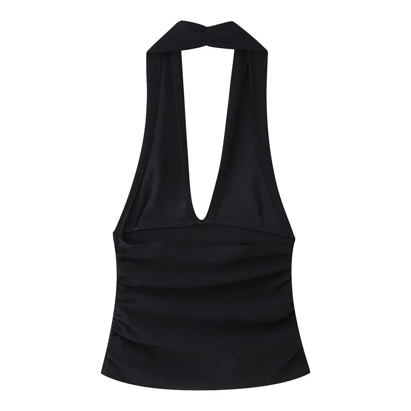 HXAO Halter Top Women Off Shoulder Deep V-Neck Crop Top y2k Sexy Backless Tank Top Street Style Casual Women's Summer Tops 2025