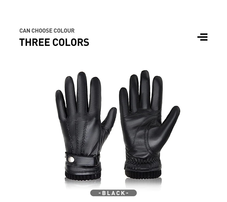 BISON DENIM Sheepskin Leather Gloves For Men Autumn Winter Touch Screen Gloves High Quality Warm Full Finger Men Mittens Driving