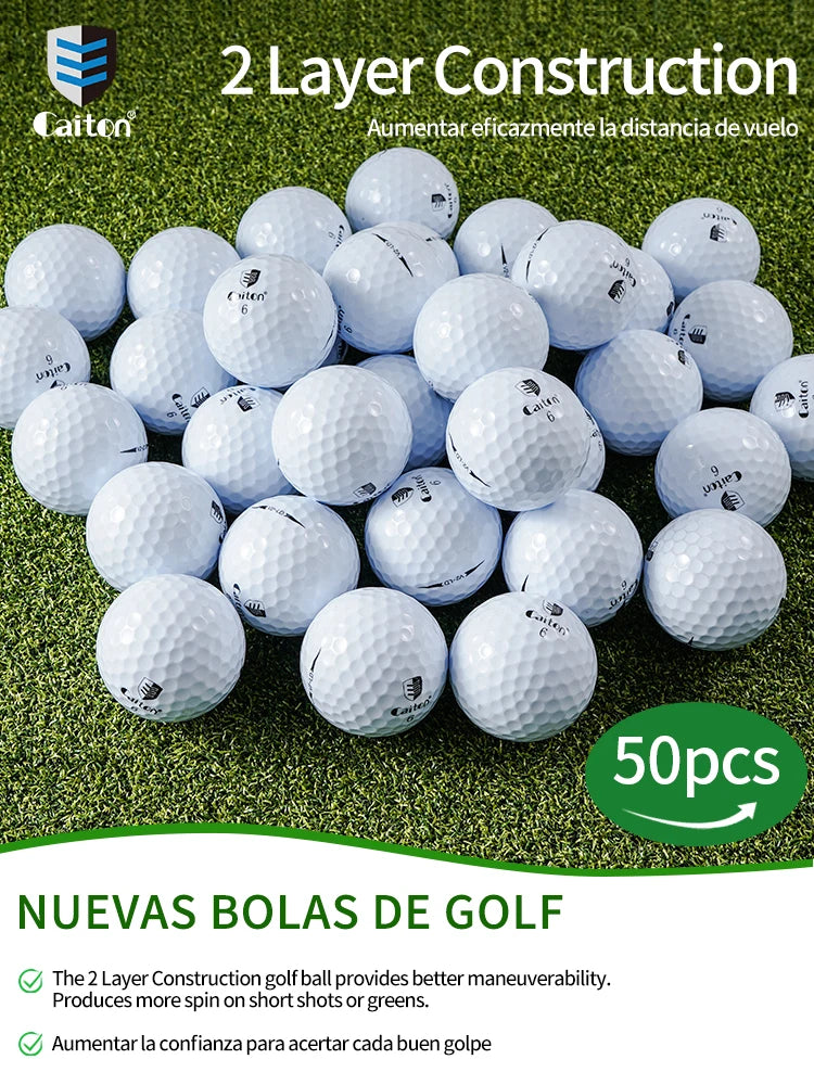 Caiton 50pcs 2-Layer Tournament Golf Balls, Soft Feel, Max Distance, Spin Control, Durable, Precision, Ideal for Training & Play