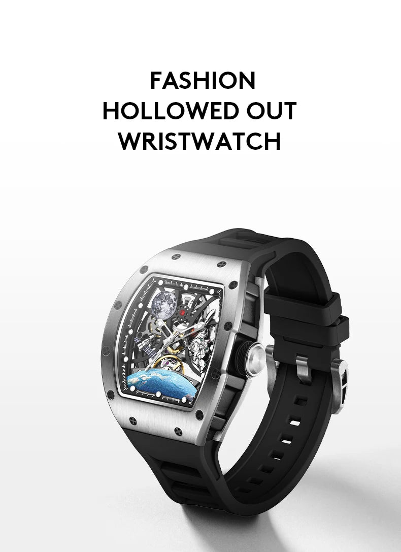 Hollow Automatic Mechanical Watch 5ATM Waterproof Sports Silicone Strap Custom Logo High-Quality Wristwatch Active Lifestyle
