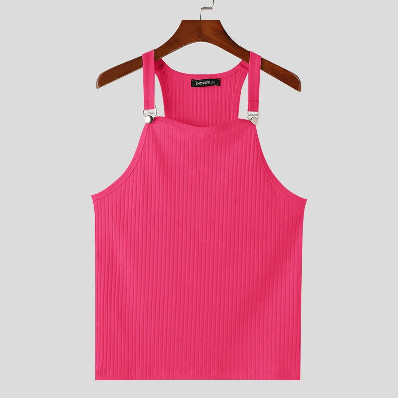 INCERUN Tops 2024 Korean Style New Men's Knitted Pit Strap Vests Summer Casual Streetwear Personality Sleeveless Tank Tops S-5XL