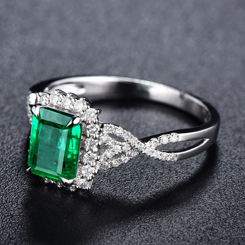Huitan Gorgeous Square Shaped Green Cubic Zirconia Wedding Ring for Women Anniversary Party Temperament Accessory Trendy Jewelry