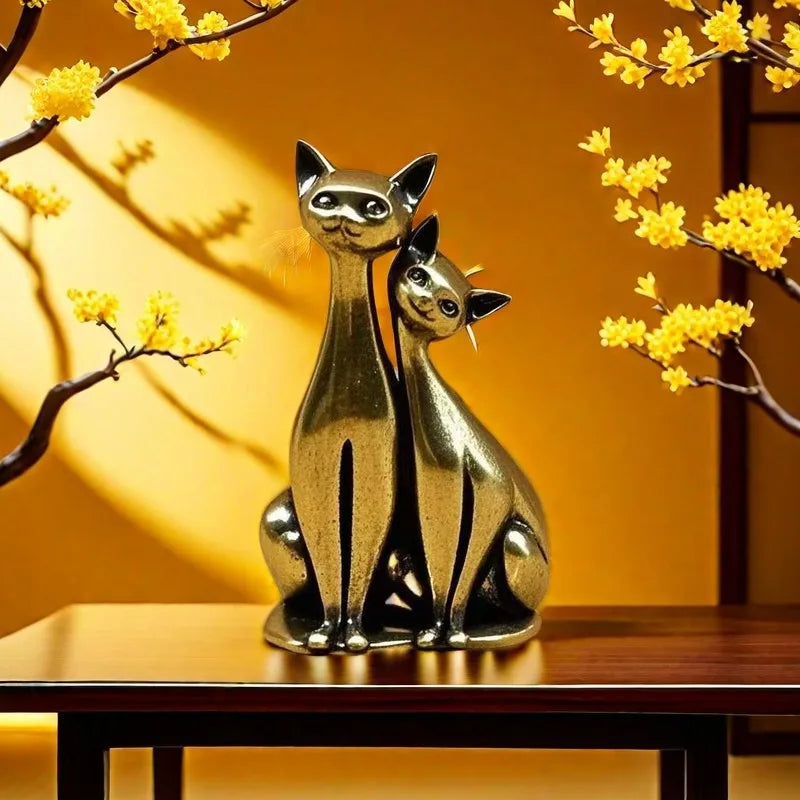 1PCS Brass Mini Double Cat Sculpture Ornament Crafts Anime Cat Ornament Home Desktop Living Room Office Small Ornament Crafts