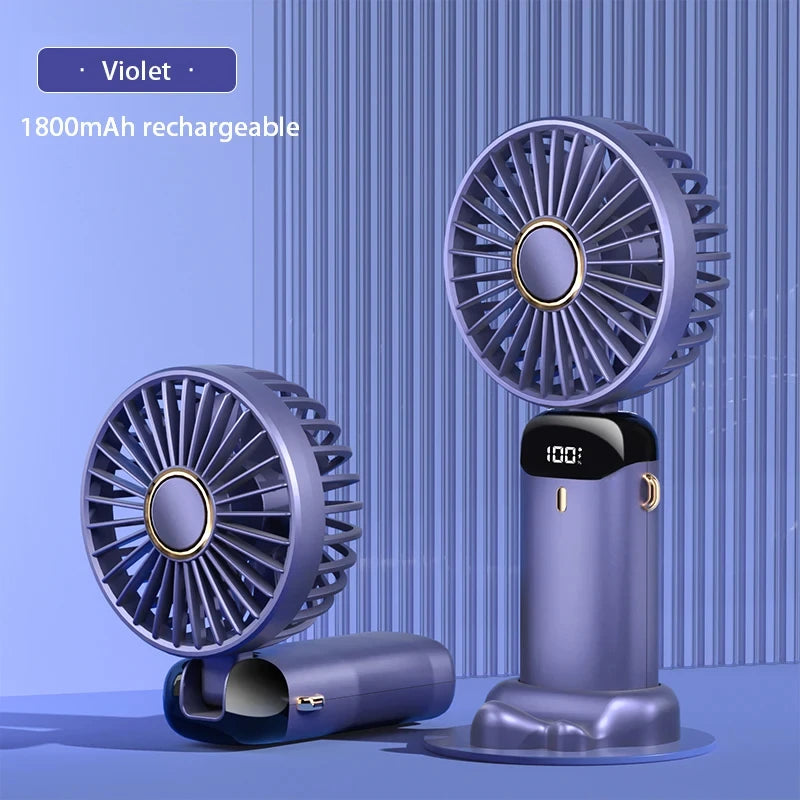 3000mAh Handheld Mini Fan Foldable Portable Neck Hanging Fans 5 Speed USB Rechargeable Fan with Phone Stand and Display Screen
