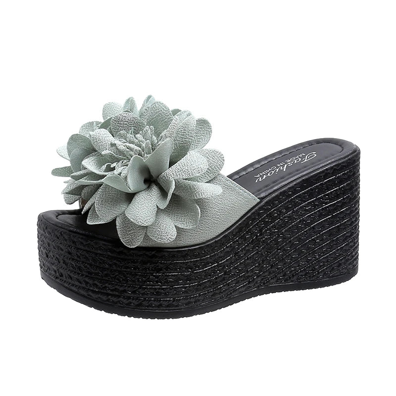 2025 Wedges Sandals Women Slippers Summer Beach Platform Shoes Flower Slippers Women High Heel Slippers Women Fashion