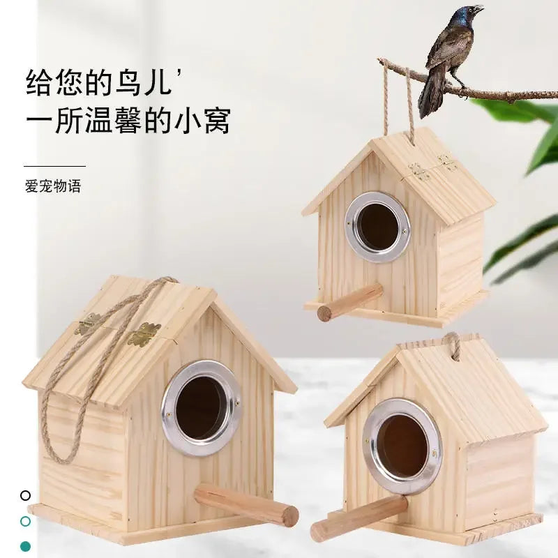 Bird Nest Sturdy Garden Decoration Wooden Bird House Eco-friendly Bird Nesting Box  Natural Wood