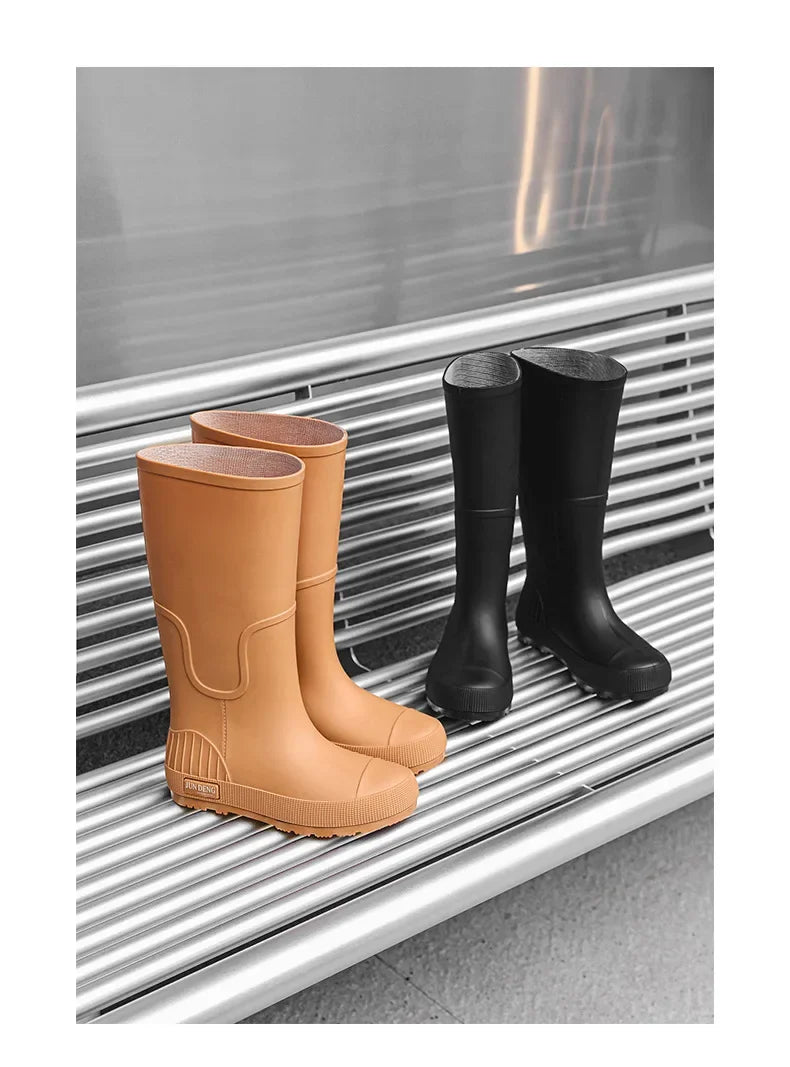 Women's High-Top Rain Boots Spring Autumn Waterproof Slip-Resistant Long Tube Shoes for Outdoor Work PVC Material Knee-High