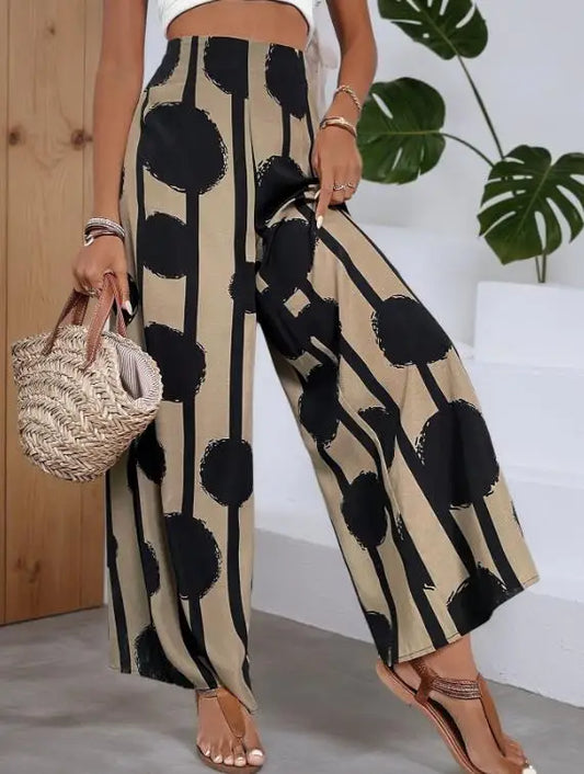 Summer Hot Women's Bohemian Style Printed Wide Leg Pants Loose High Waisted Beach Pants Fashionable and Comfortable Casual Pants