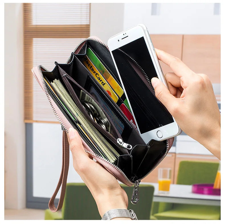 RFID Function Wallet for Women Geniune Leather Luxury Design Long Zipper Handbags Cowhide Card Bags Female Fashion Purse