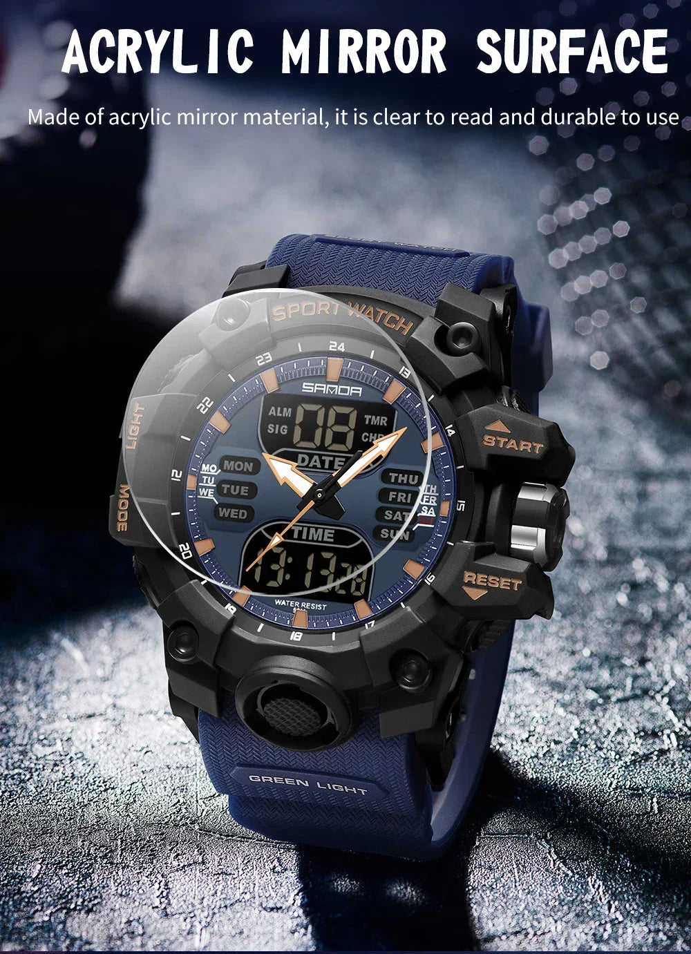 SANDA 6126 Military Man Alarm Stopwatch Quartz Wristwatch Male Digital Clock  Dual Display Men Watches Waterproof Sports Watch