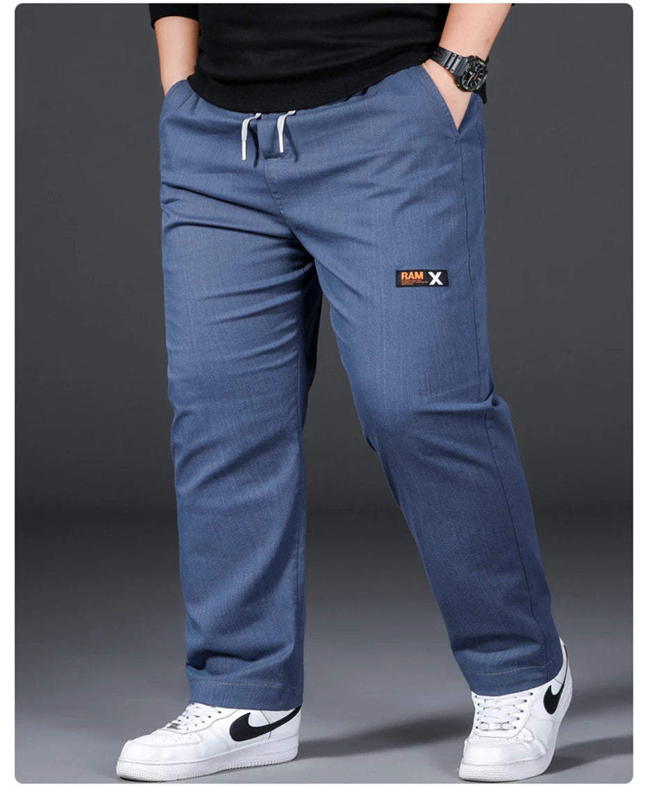 Plus Size 12XL Pants Men Casual Trousers Elastic Waist Straight Pants Male Fashion Grey Black Pants Big Size 10XL 12XL