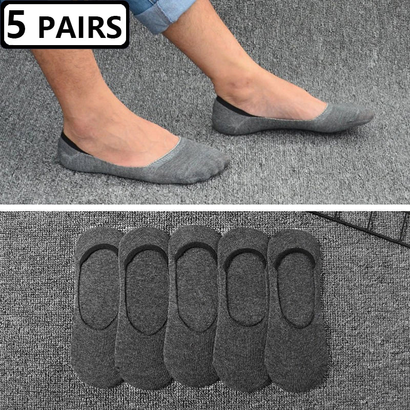 5 Pairs Plus Size 47,48 Mens Boat Socks Large Summer Non-slip Silicone Invisible No Show Sock Slippers Cotton Black Sporty Meias