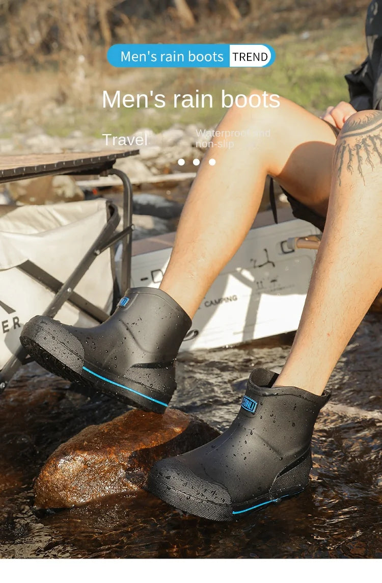 Snow Warm Thick Rain Boots, Kitchen Waterproof and Anti Slip Rain Shoes, Men's Fashionable and Wear-resistant Water Shoes