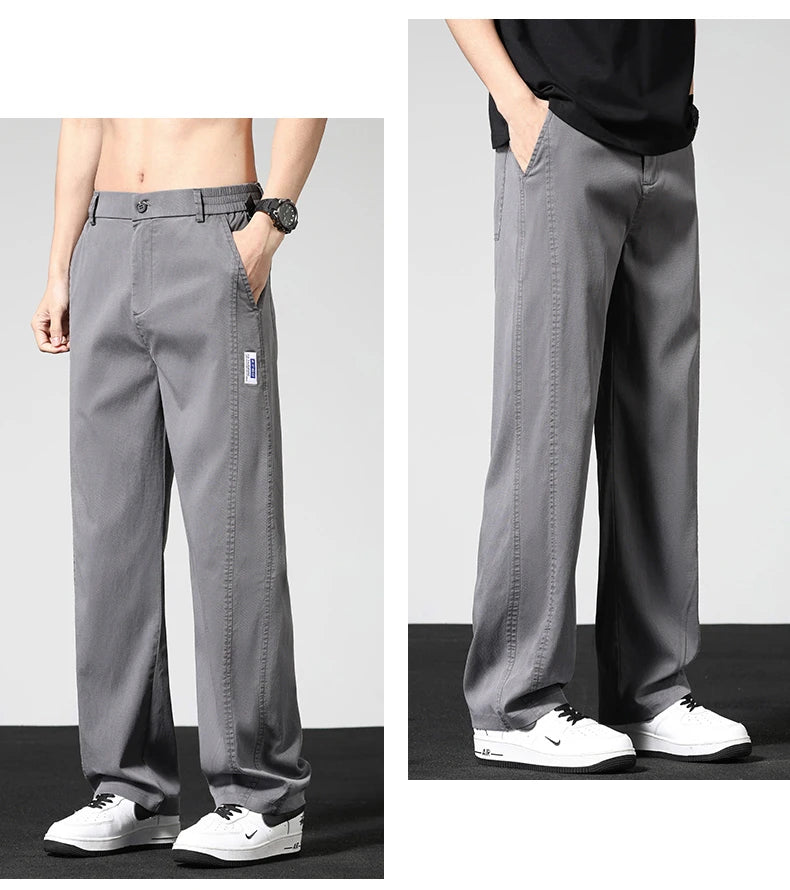 Summer Thin Casual Pants Men's Straight Wide Pants Brand Clothing Lyocell Stretch Loose Trousers Korean Trendy Man Clothing