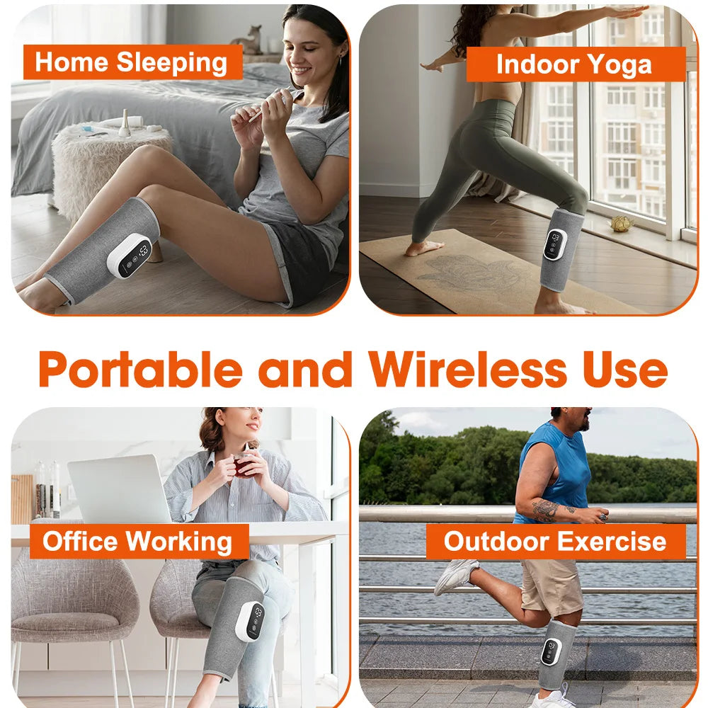 Electric Leg Massager Wireless Rechargeable Air Compression Calf Massage Relax Leg 3 Modes 360° Air Pressure Air Bag Leg Massage
