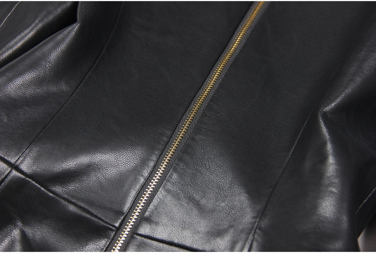 2024 Spring And Autumn New High-end Fashion, Simple Temperament, Slim Slim Skin, Women's Pu Leather Suit Skirt Dress