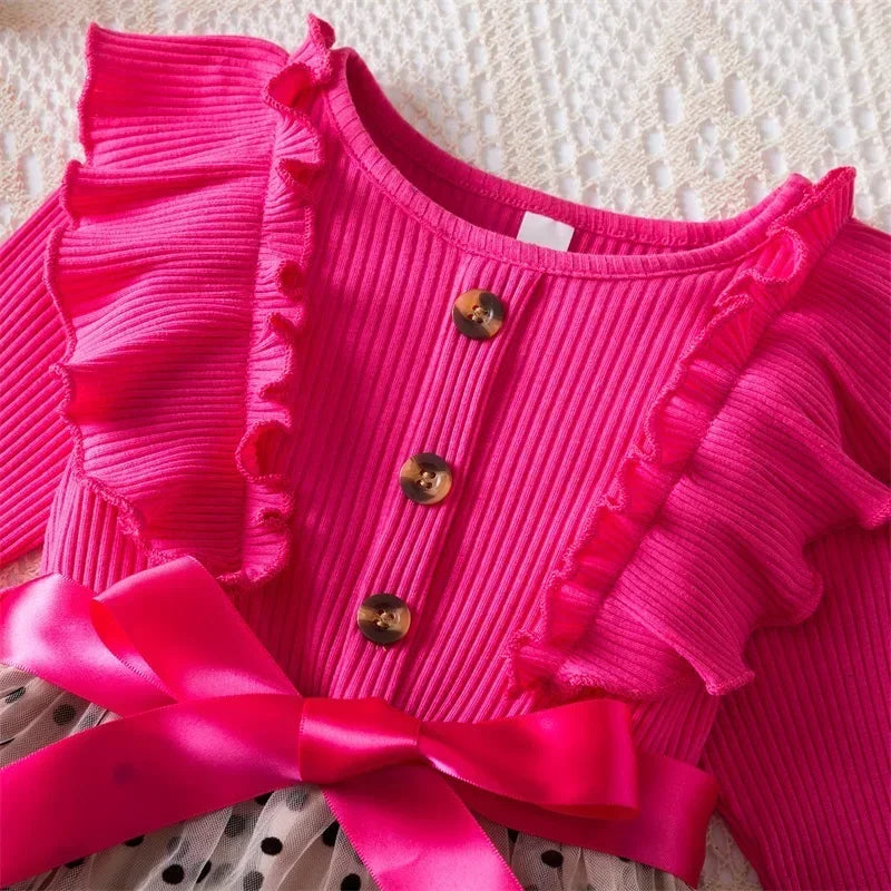 2025 New Kids Dresses for Girls Long Sleeve Fall Dress Polka Dot Birthday Party Costume Autumn Winter Dress Children Clothing