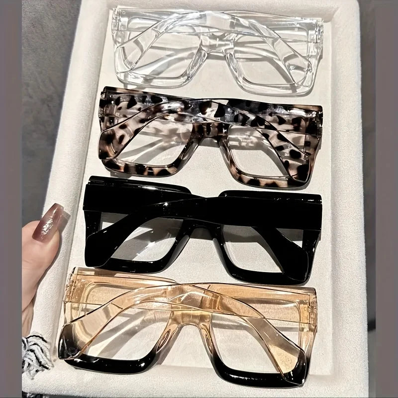 4Elegant Square Transparent Lens Glasses - Retro Style，PCFrame，It's an ideal gift for friends and family members，Very suitable f