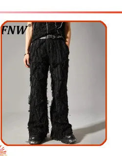 PFNW New Spring Men's Jeans Loose Wide Leg Coating Glossy Patent Leather Straight Male Denim Pants Niche Style 2025 12C509