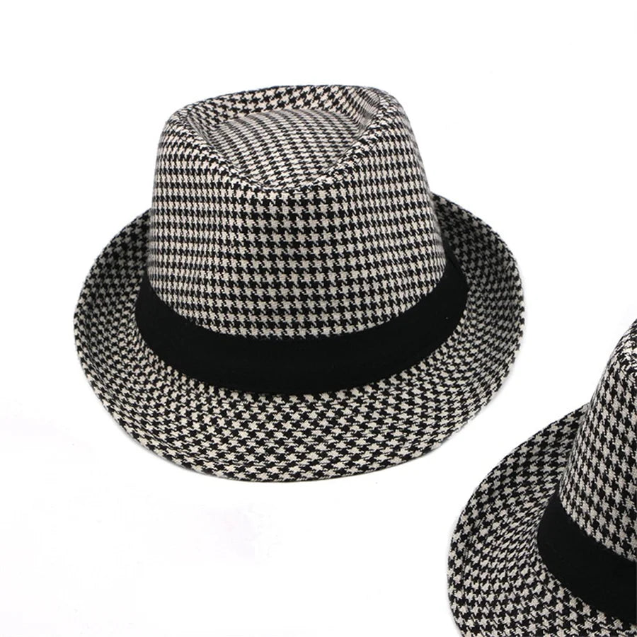 Spring Summer New Vintage Checked Top Hat Men's Middle-aged and Elderly Woolen Gentleman's Hat Jazz Hat