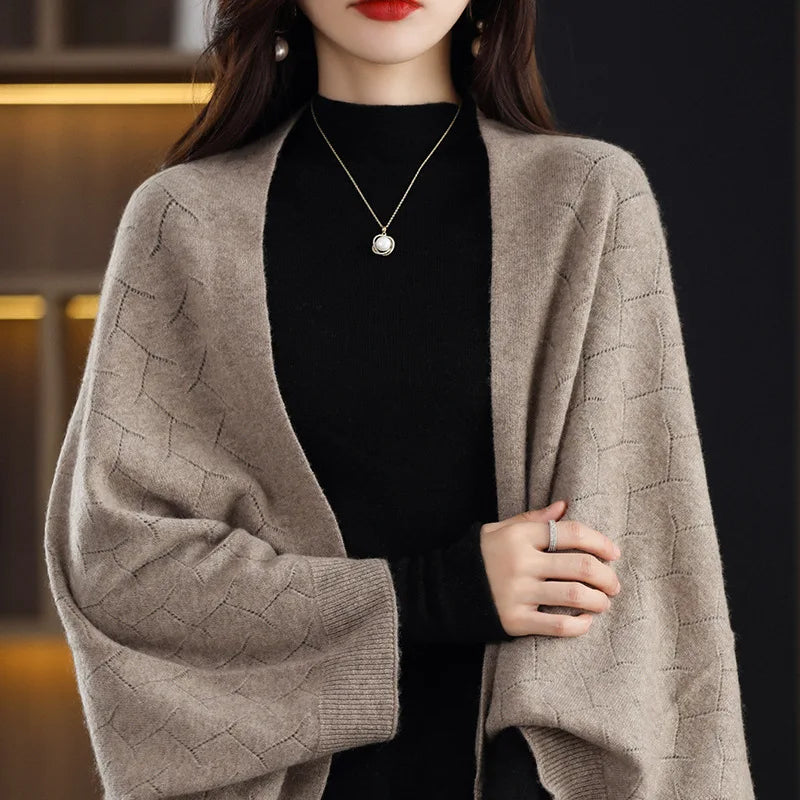 Wool Knitted Shawl Scarf Dual-purpose Autumn and Winter New Solid Color Loose Versatile Exterior Cloak Cardigan