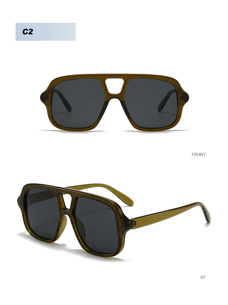 SO&EI Ins Popular Fashion Double Bridges Square Men Sunglasses Vintage Punk Yellow Blue Shades UV400 Men Trending Sun Glasses
