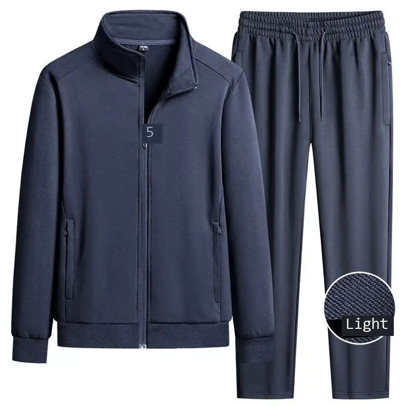 Spring Autumn Pure Cotton Stand Collar Sports Suit Set Thin Casual Workout  Men's Sweatshirt Jack And Pant Suit Two Piece Set