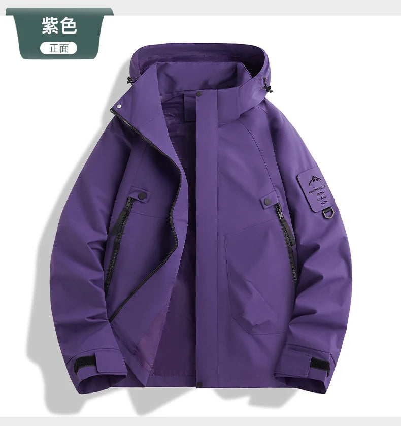 New Outdoor Waterproof Hooded Jacket Unisex Spring Autumn Loose Thin Workwear Windproof Coat for Men's Hiking Camping Activities