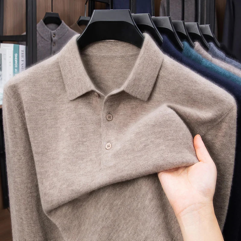 100% Australian Merino Wool Sweater, 360g Thickened Anti-Pilling, Polo Collar Gold Quality Pullover