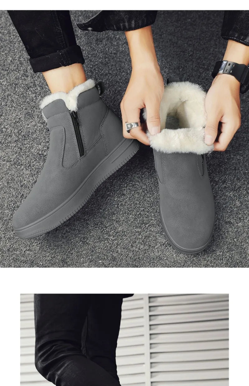 2025New Winter Men's Boots Fashion High-top Cotton Shoes Plush Warm Fur Snow Boots Suede Casual Ankle Boots for Men Botas Hombre