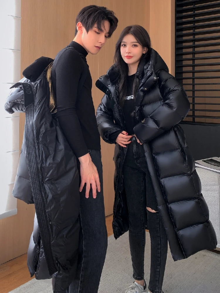 2023 New Arrivals Winter 90% White Goose Down Couple Hooded Coat Top Grade Men's Women Thick（Winter) Warm X-long Jackets