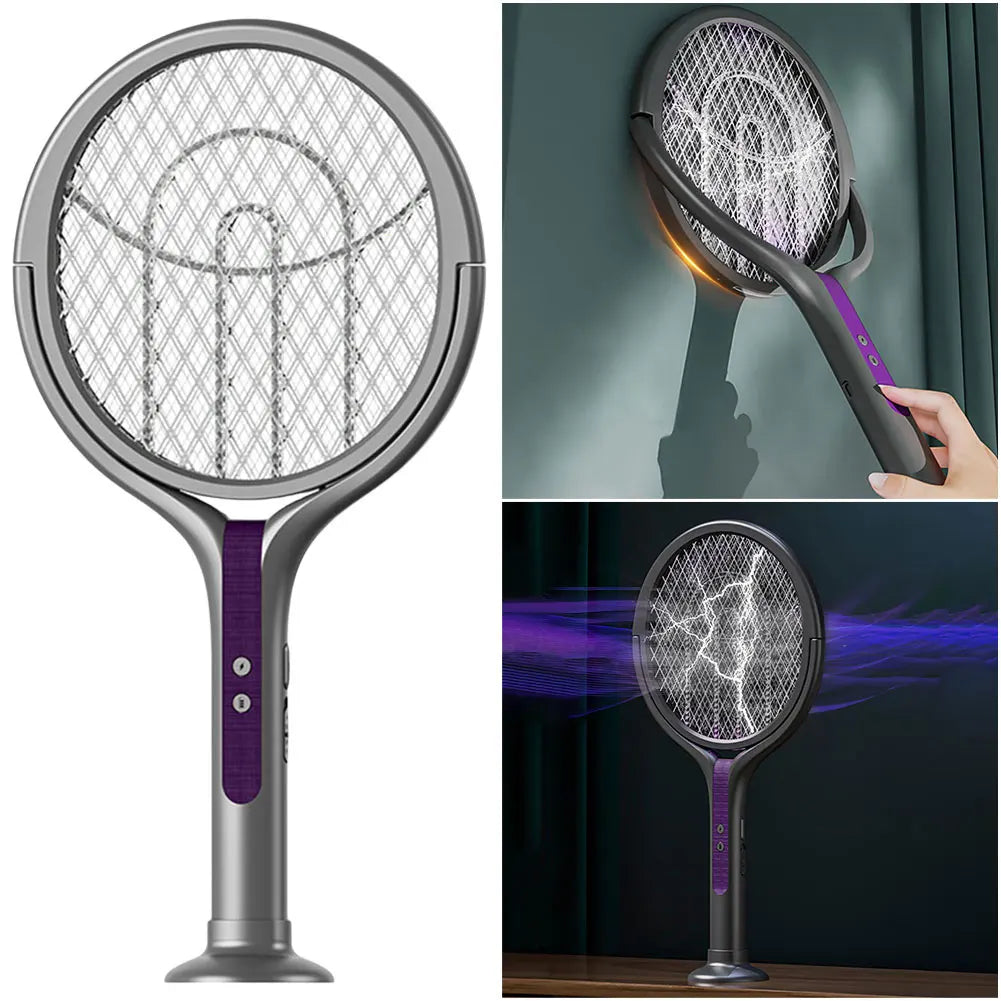 Rotating Head Mosquito Swatter Rechargeable Fly Zapper 2 in 1 Fly Killer and Mosquito Trap Lamp for Home Indoor Outdoor